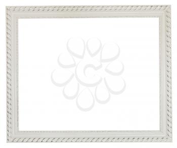 wide white classic wooden picture frame with cut out canvas isolated on white background