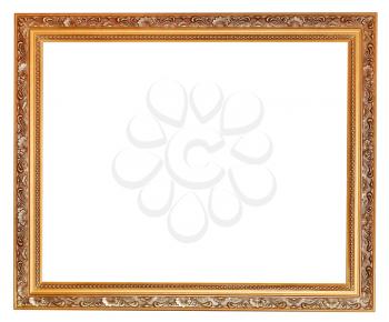 gilted carved old wooden picture frame with cut out canvas isolated on white background