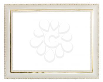 gold decorated white wide wooden picture frame with cut out canvas isolated on white background