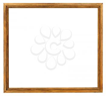 simple narrow wooden picture frame with cut out canvas isolated on white background