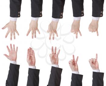 set of counting businessman hand gesture isolated on white background
