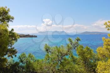 view of Saronic Gulf of Aegean Sea near Athens, Greece in summer day