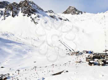 village Tighnes between snow mountains in Paradiski region, Val d'Isere - Tignes , France