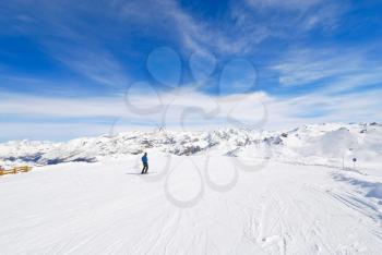 mountain skiing on snow slopes in Paradiski region, Val d'Isere - Tignes , France