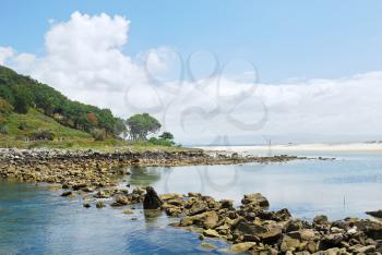 coastline on Cies Islands (illas cies) - Galicia National Park in Atlantic Ocean, Spain