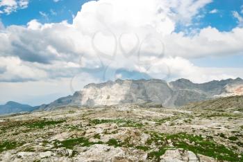 stone valley in Dolomites mountains in Val Gardena area in summer, Italy