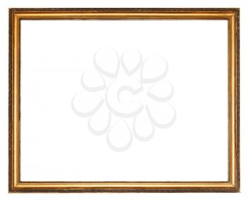 narrow carved golden wooden picture frame with cut out canvas isolated on white background