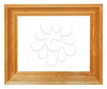 simple wide brown wooden picture frame with cut out canvas isolated on white background
