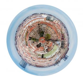 little planet - urban spherical panorama residential district in Istanbul, Turkey isolated on white background
