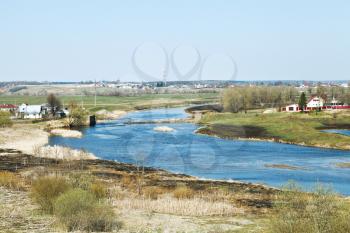 russian spring country landscape with Moskva River in Mozhaysk region