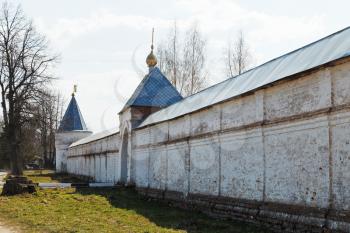 white walls of ancient Luzhetsky Monastery, in Mozhaysk, Russia