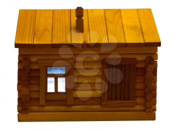 facade model of village wooden log house at night isolated on white background