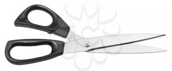 modern large dressmaker shears with black handles isolated on white background