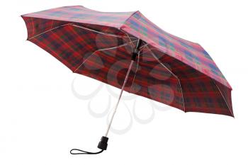 rear view of telescopic checkered umbrella isolated on white background