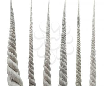 set of bottom views of textile rope isolated on white background