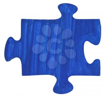 one painted dark blue piece of jigsaw puzzle isolated on white background