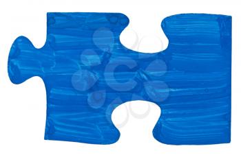 one blue painted piece of jigsaw puzzle isolated on white background