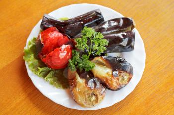 Crimean tatar cuisine - top view of grilled vegetables on white plate