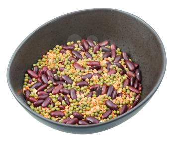 dried beans blend in ceramic bowl isolated on white background
