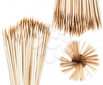 many wooden toothpicks isolated on white background