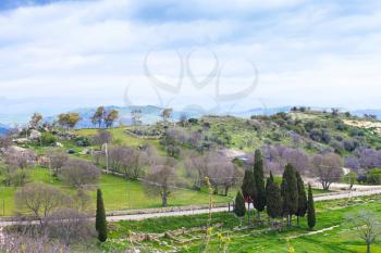 scenery with Morgantina archaeological area in Sicily in spring, Italy