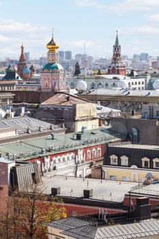 Moscow city landscape with Kremlin in sunny spring day