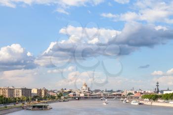 view of Moscow city with Crimean bridge, Catherdral of Christ the Saviour and Moskva River, Russia