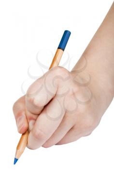 hand draws by wood blue pencil isolated on white background