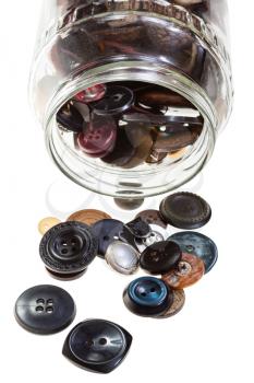 glass jar with buttons isolated on white background