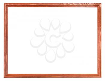 narrow wooden painted picture frame with blank canvas isolated on white background