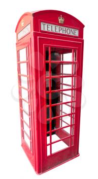 british red telephone box isolated on white background