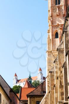 travel to Bratislava city - view of Bratislava Castle from Farska street