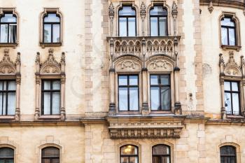 travel to Brno city - facade of apartment house in old town Brno on Jakubska street, Czech