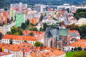 travel to Brno city - above view of Brno city with Augustinian Abbey of St Thomas, Czech