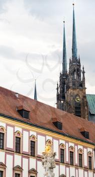 travel to Brno city - Holy Trinity Column and Cathedral of St Peter and Paul in Brno, Czech