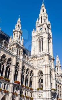 travel to Vienna city - facade of Rathaus (Town Hall) in Vienna, Austria