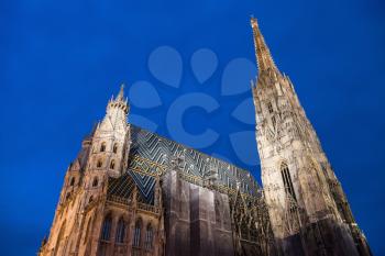 travel to Vienna city - St Stephen Cathedral (Stephansdom) in night, Vienna, Austria