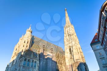 travel to Vienna city - towers of Stephansdom (St. Stephen's cathedral), Vienna, Austria