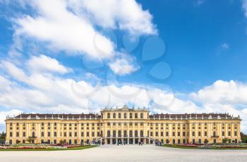 travel to Vienna city - blue sky with white clouds over Schloss Schonbrunn palace, Vienna, Austria