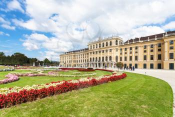 travel to Vienna city - lawn in garden of Schloss Schonbrunn palace, Vienna, Austria
