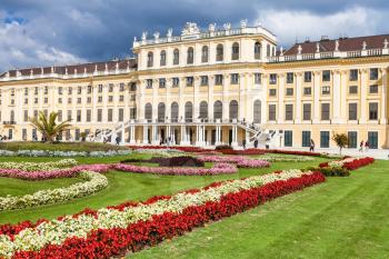 travel to Vienna city - flowers in garden of Schloss Schonbrunn palace, Vienna, Austria
