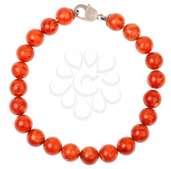 round necklace from red coral beads isolated on white background