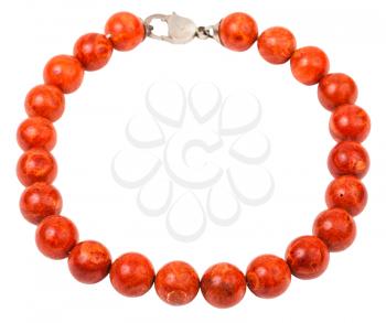 necklace from red coral beads isolated on white background