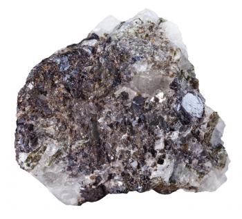 macro shooting of specimen natural rock - pebble of Sphalerite (zinc blende) mineral stone isolated on white background