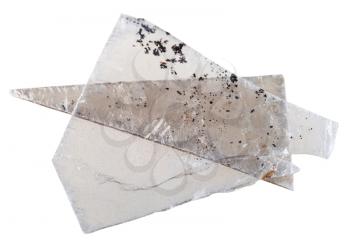 natural mineral Muscovite mica pieces isolated on white background