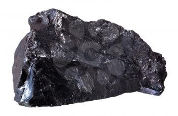 macro shooting of specimen natural rock - piece of black anthracite (coal) mineral stone isolated on white background