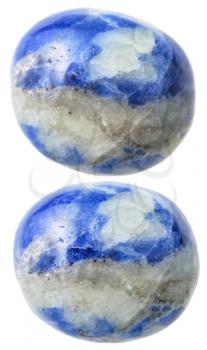 natural mineral gem stone - two Sodalite gemstones isolated on white background close up