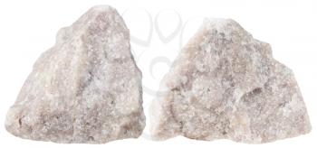 macro shooting of specimen natural rock - two pieces of Dolomite (dolostone) mineral stone isolated on white background