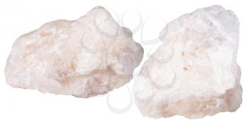 macro shooting of specimen natural rock - two pieces of Baryte (barite) mineral stone isolated on white background