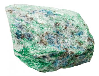macro shooting of collection natural rock - crystalline Fuchsite (chrome mica) mineral stone isolated on white background
